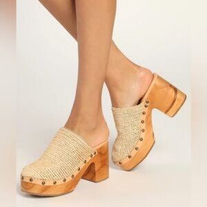 Free People Tan Woven Mules